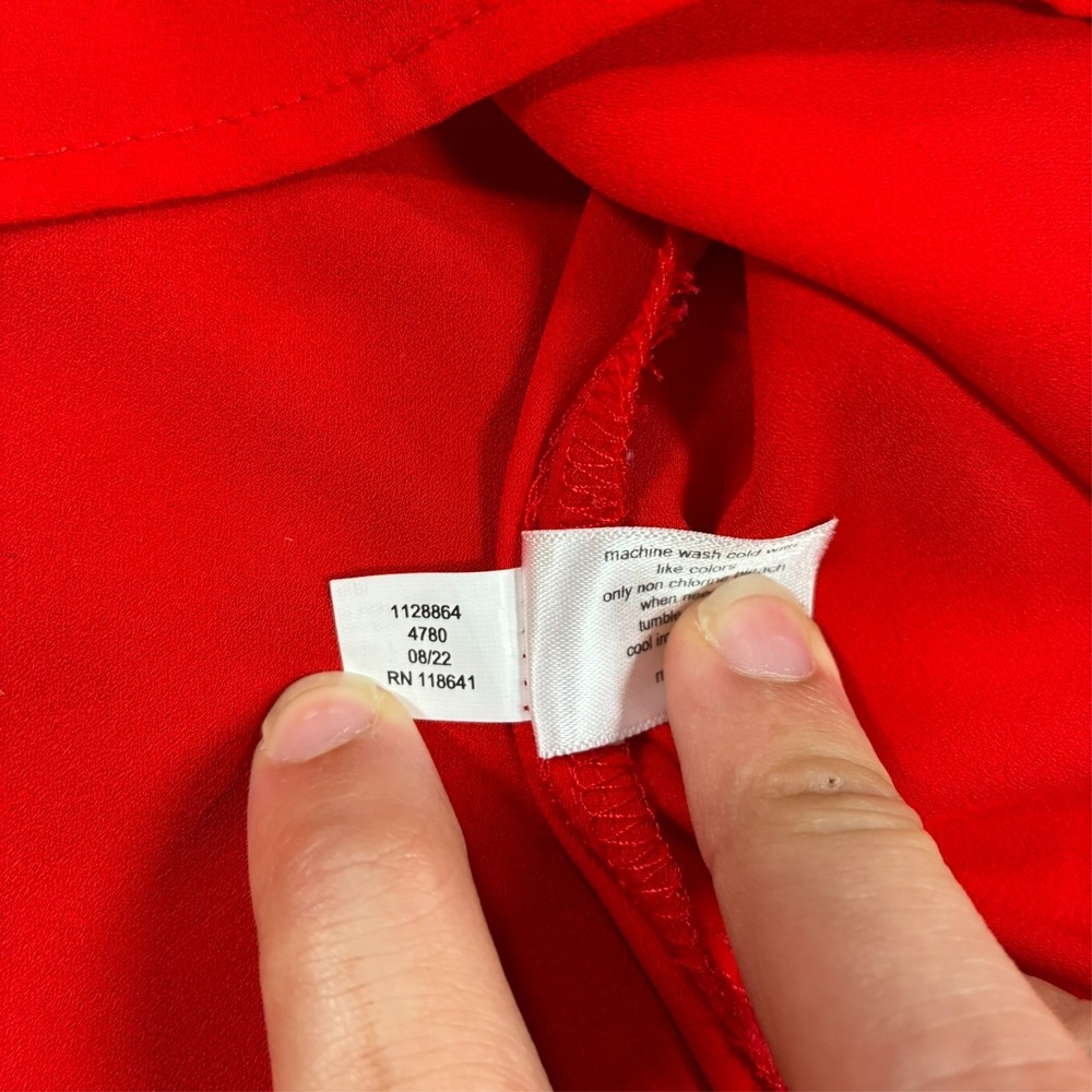Lane Bryant Womens Plus Size 18/20 Red Button Front Roll Tab Long Sleeve Blouse - Picture 5 of 9